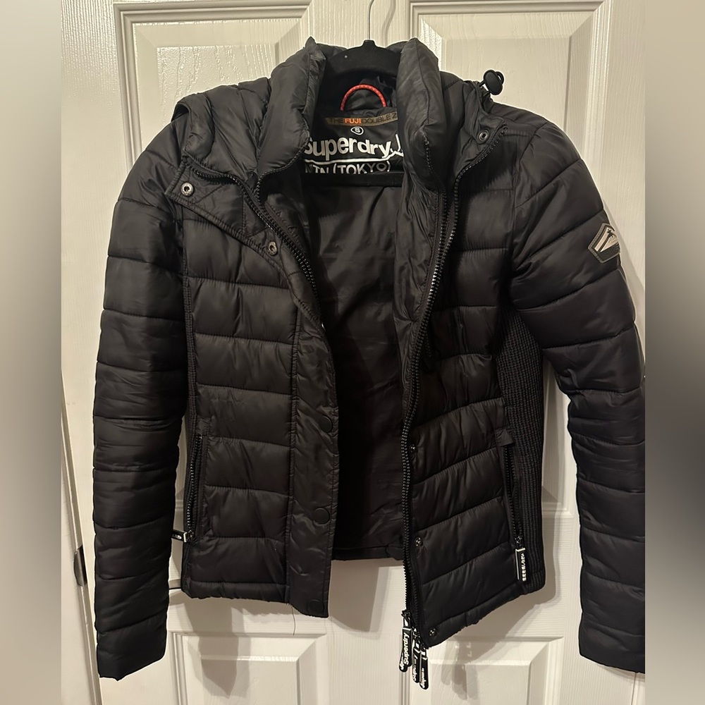 Superdry Black Puffer Jacket Fuji Slim Double Zip